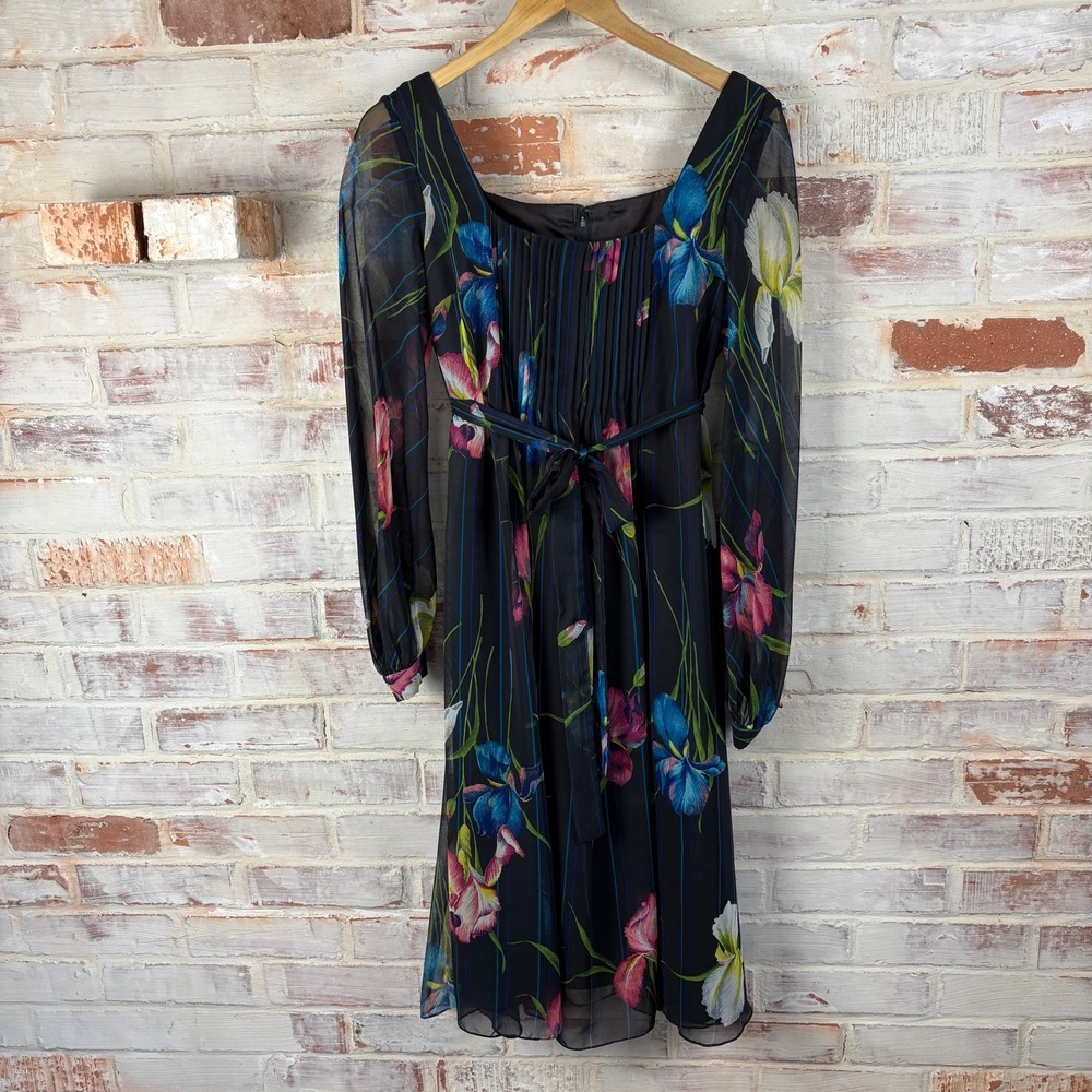 Vintage 1970s Chiffon Floral Dress Sheer Sleeve Romantic Prairie Evening